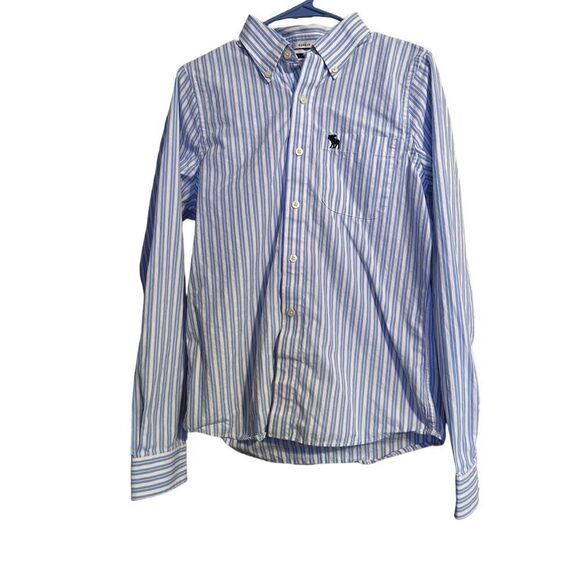 Abercrombie & Fitch Mens Blue & White Stripes Muscles Fit Dress Shirt Size M - Picture 8 of 10